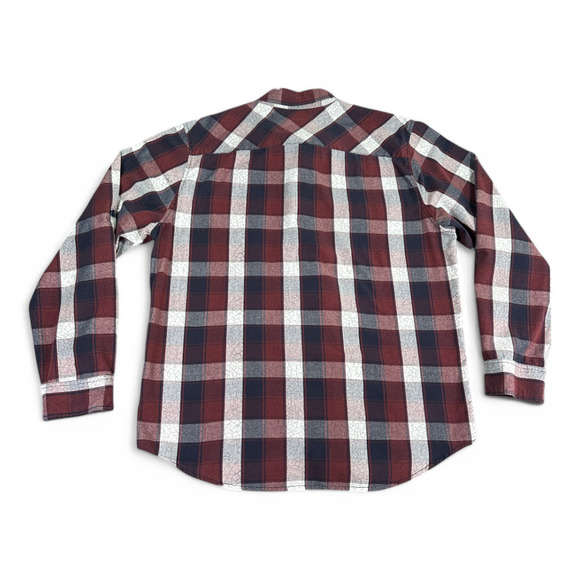 Marc Ecko Shirt Adult EXTRA LARGE Burgundy Blue Cut & Sew Plaid Pockets - Picture 3 of 11